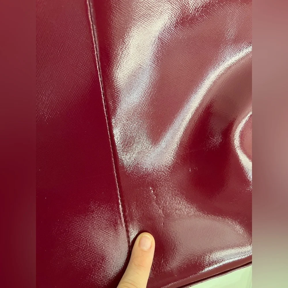Tory Burch Burgundy Patent Leather Tote Structured Work Bag